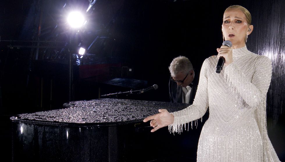 celine dion performing at the 2024 paris olympics opening ceremony