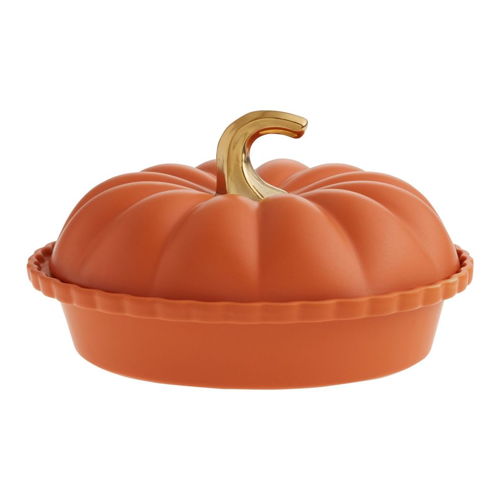 Ceramic Pumpkin Shaped Deep Pie Dish with Lid