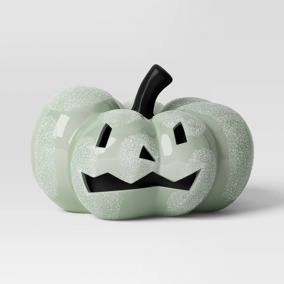 Ceramic Teal Jack-o-Lantern Face Pumpkin