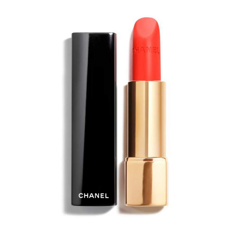 Chanel Rouge Allure Velvet Luminous Matte in First Light in gold tube with black lid
