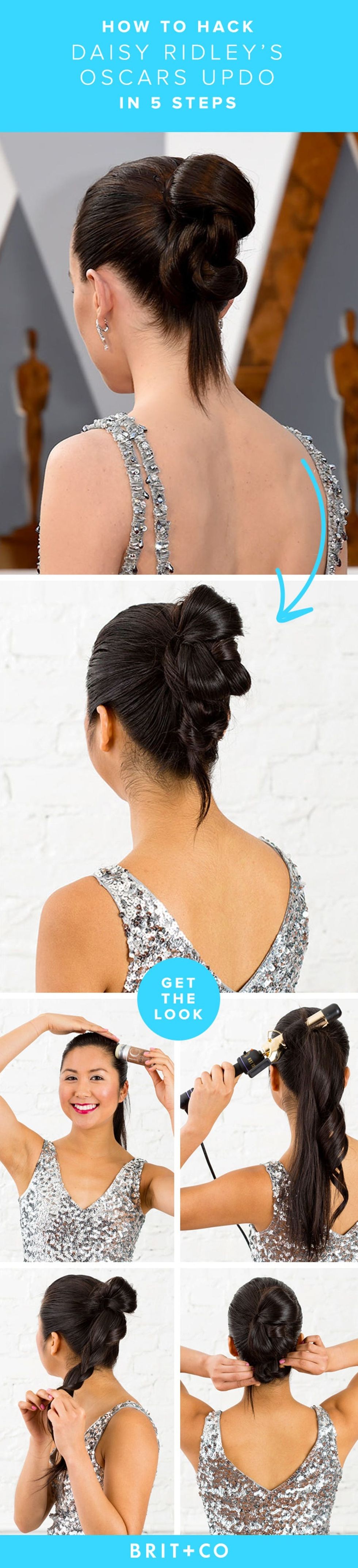 Channel your inner galactic goddess + DIY Daisy Ridley's next-level Oscars updo.