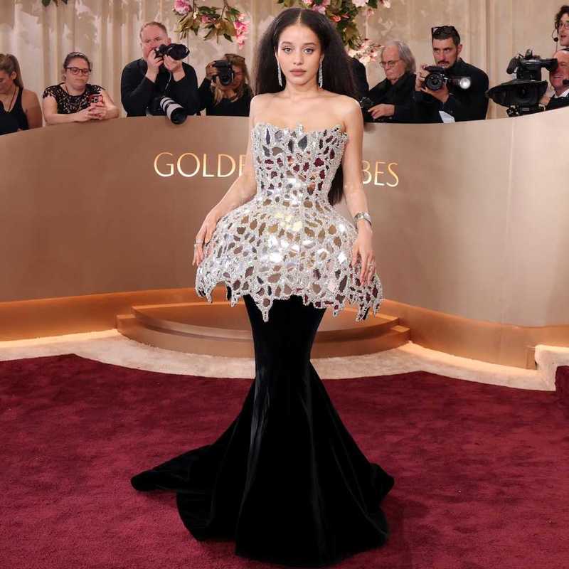 best dressed at golden globe awards Nevina Embellished Asymmetric Bodycon Mini Dress in Gold main image 0