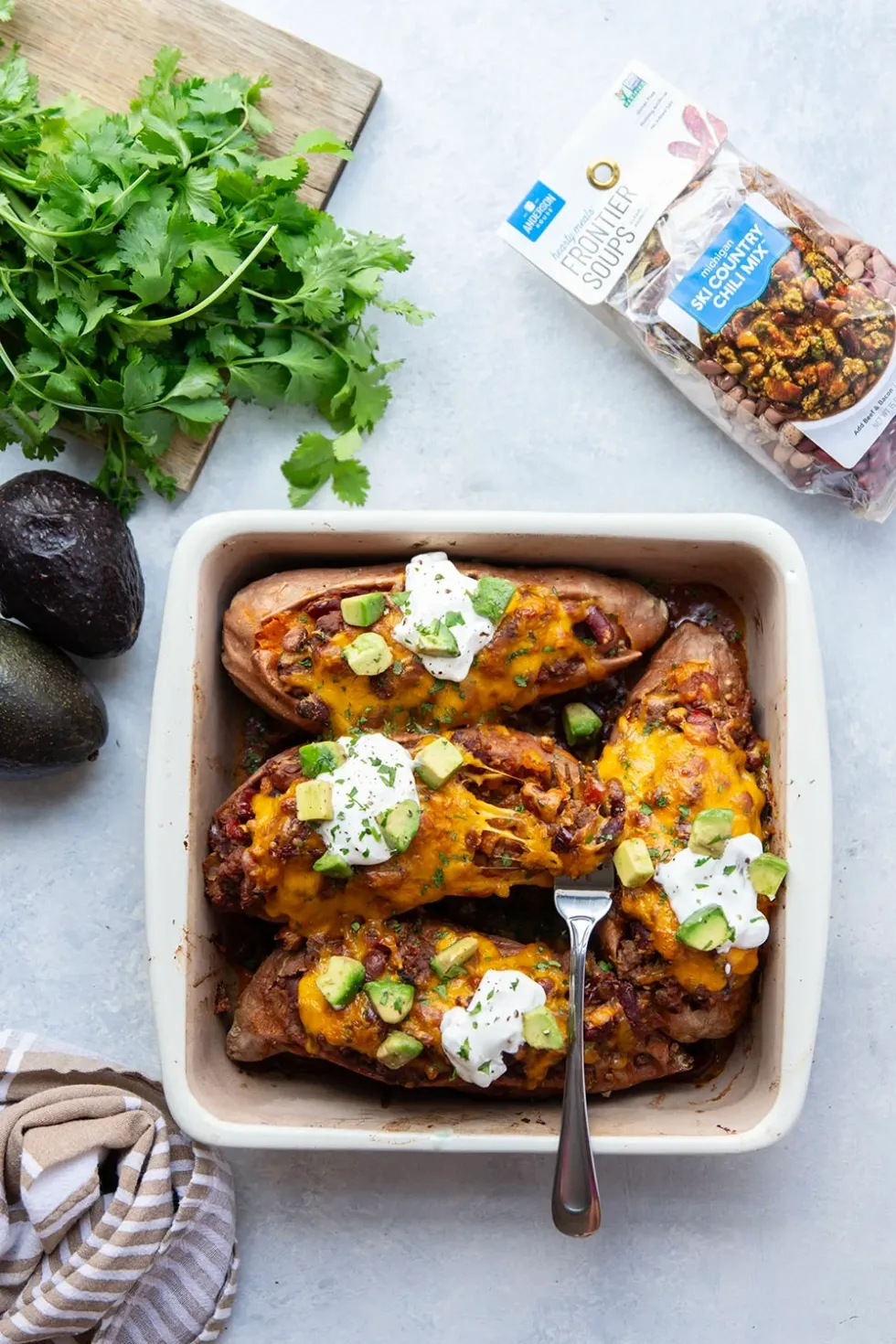 Cheesy Chili Stuffed Sweet Potatoes