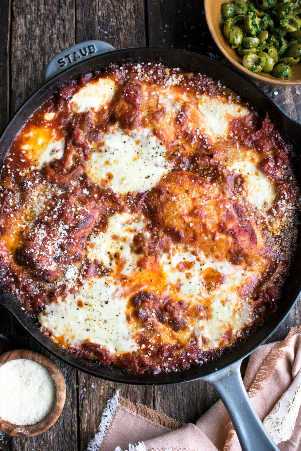 Cheesy Tomato Baked Skillet Chicken
