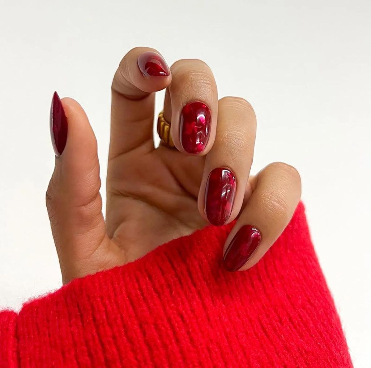 cherry red nails winter nails tortoise pop art nails 2022 2023