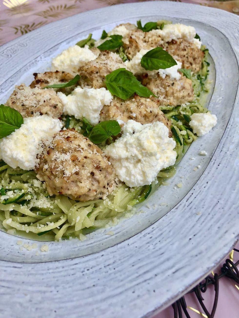 chicken meatballs and noodles made from zucchini healthy recipe