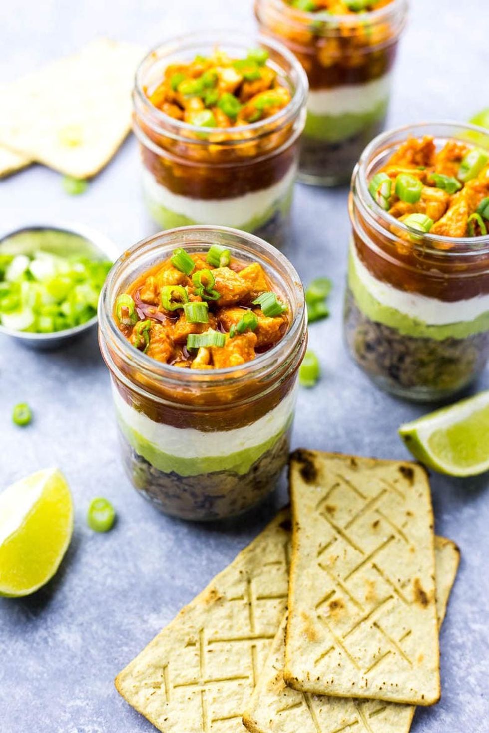 Chicken salsa is in jars.