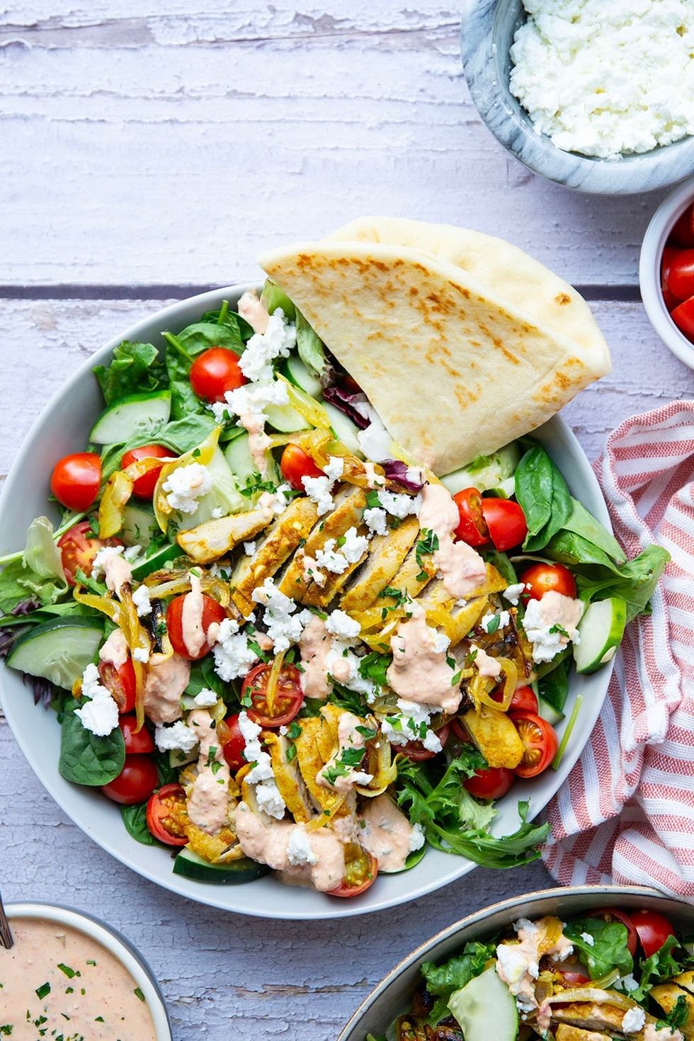 Chicken Shawarma Salad With Roasted Red Pepper Tzatziki