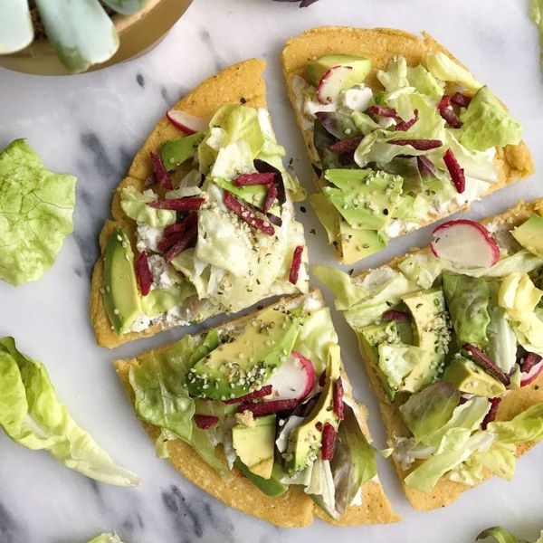 Chickpea Flatbread Pizza with Crunchy Green Salad