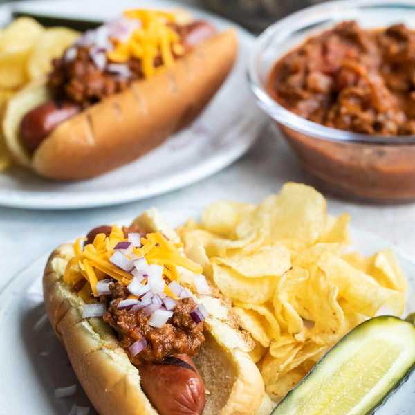 chili dogs with cheese and onions