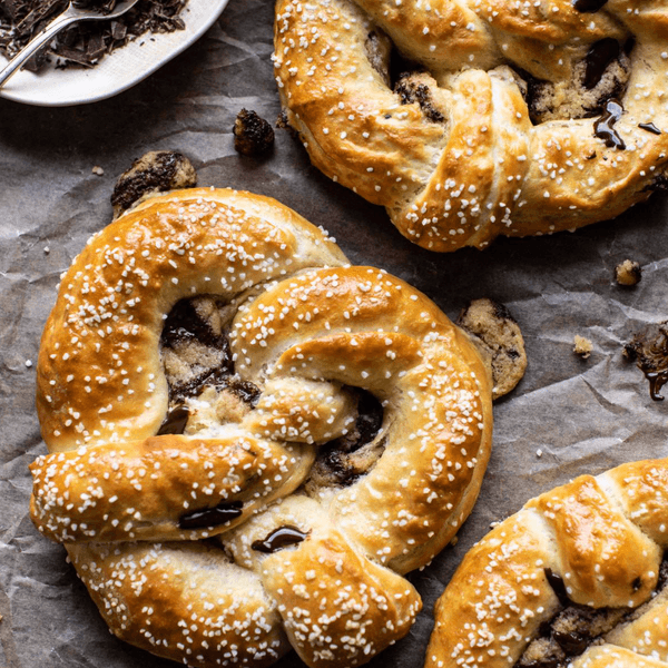 Chocolate Chip Cookie Stuffed Soft Pretzels