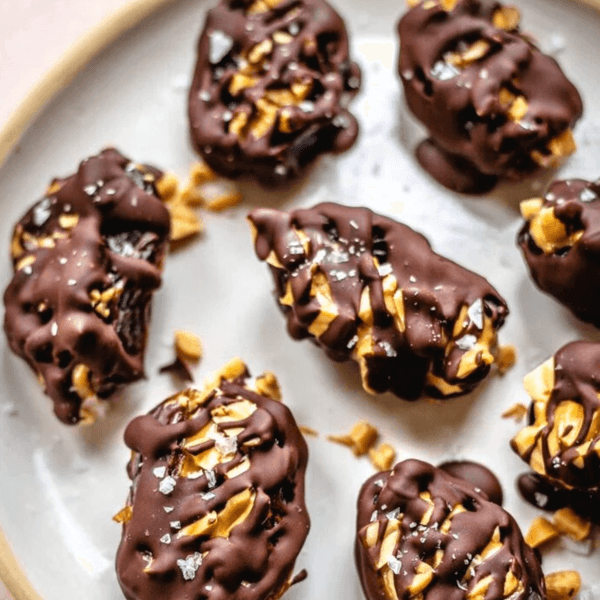 Chocolate Covered Stuffed Dates with Peanut Butter