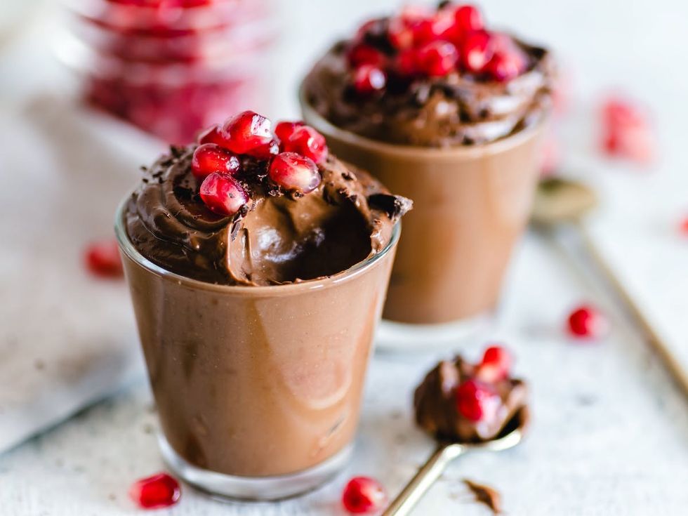 chocolate pudding with pomegranate aerils