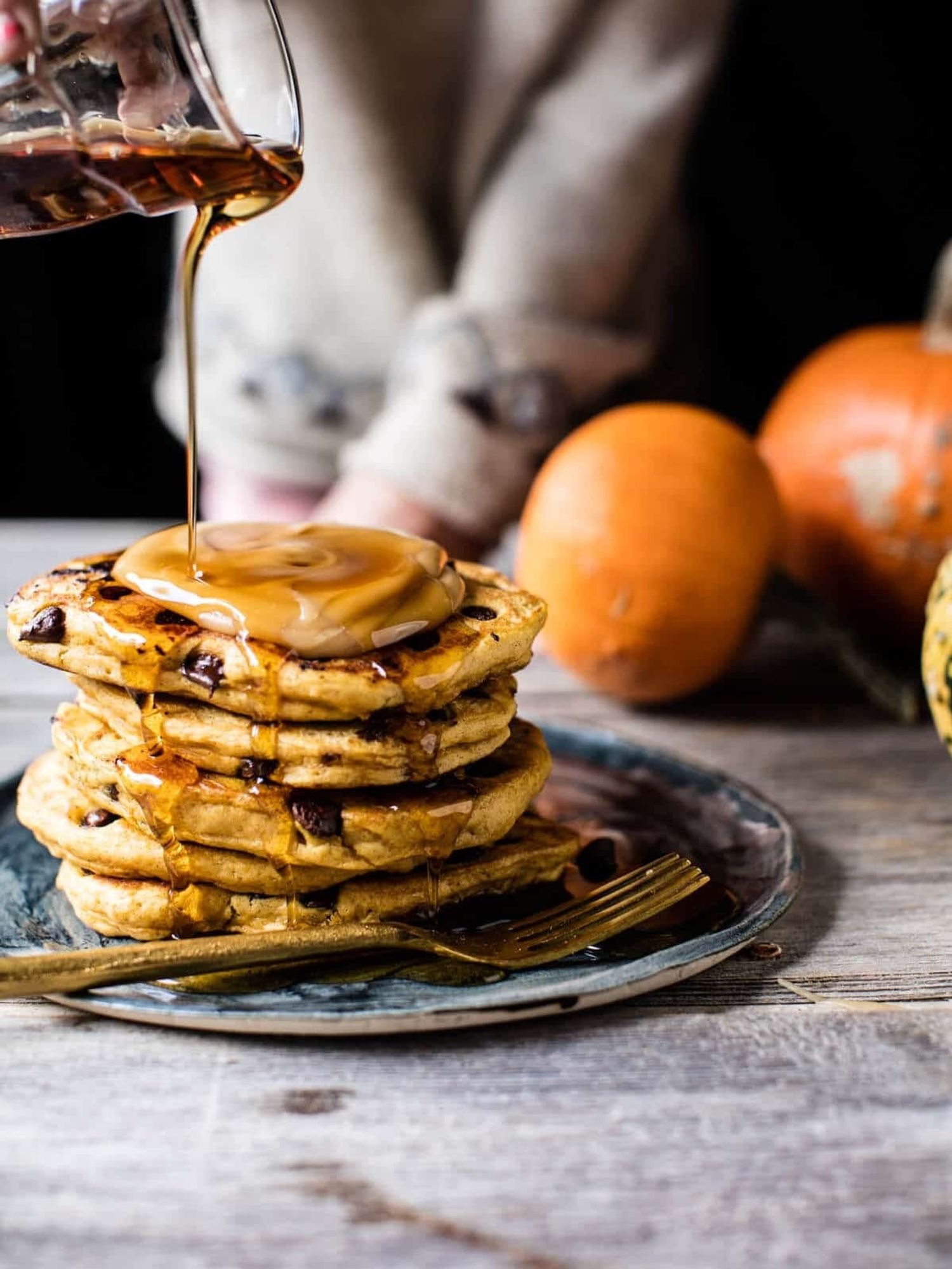 Chocolate Pumpkin Pancakes With Whipped Maple Butter