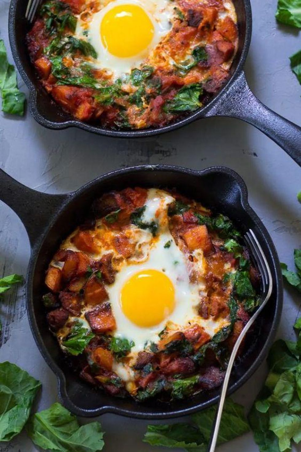 Chorizo Butternut Pizza Hash With Baked Eggs