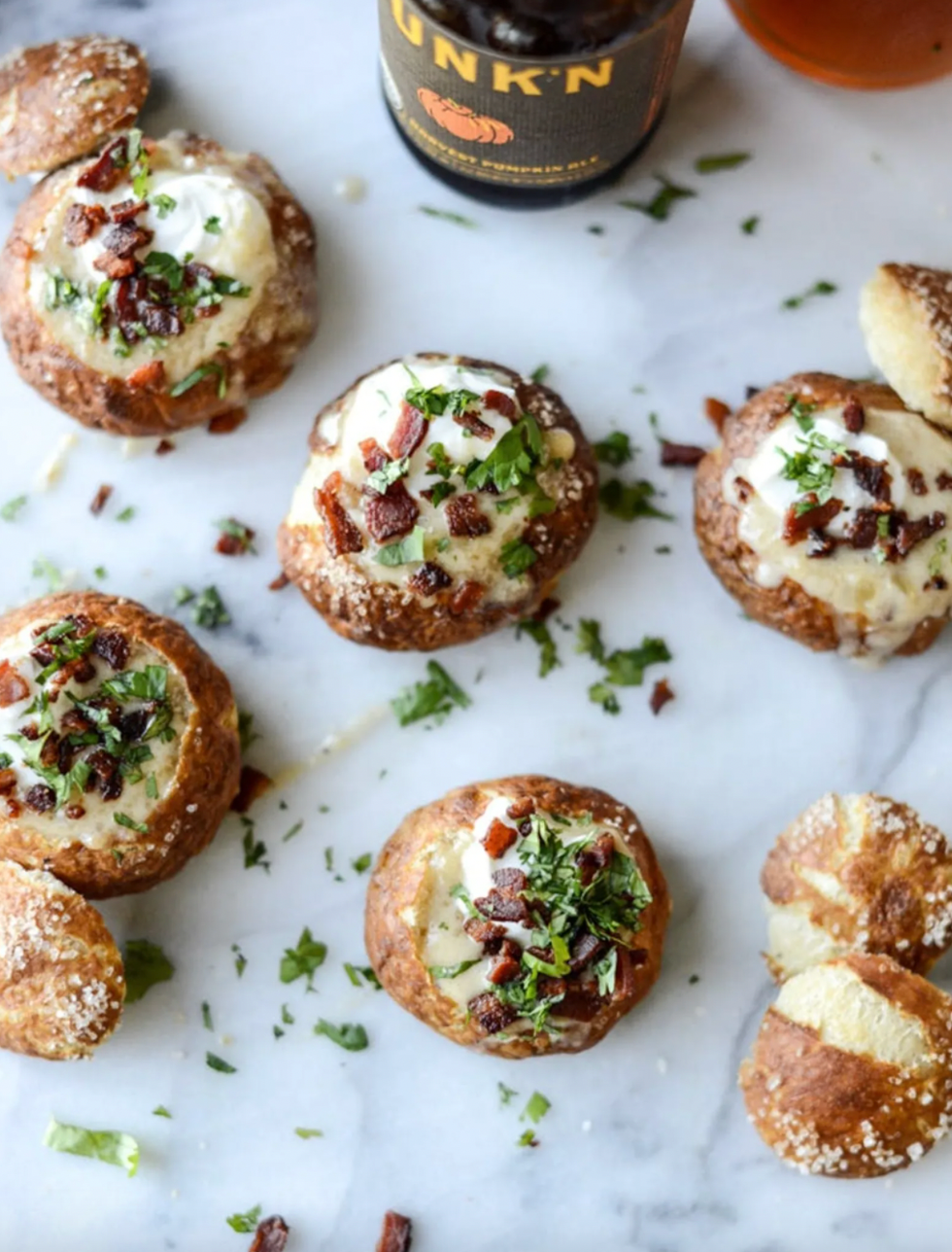 Cider Cheese Soup Shooters in Mini Pretzel Bread Bowls
