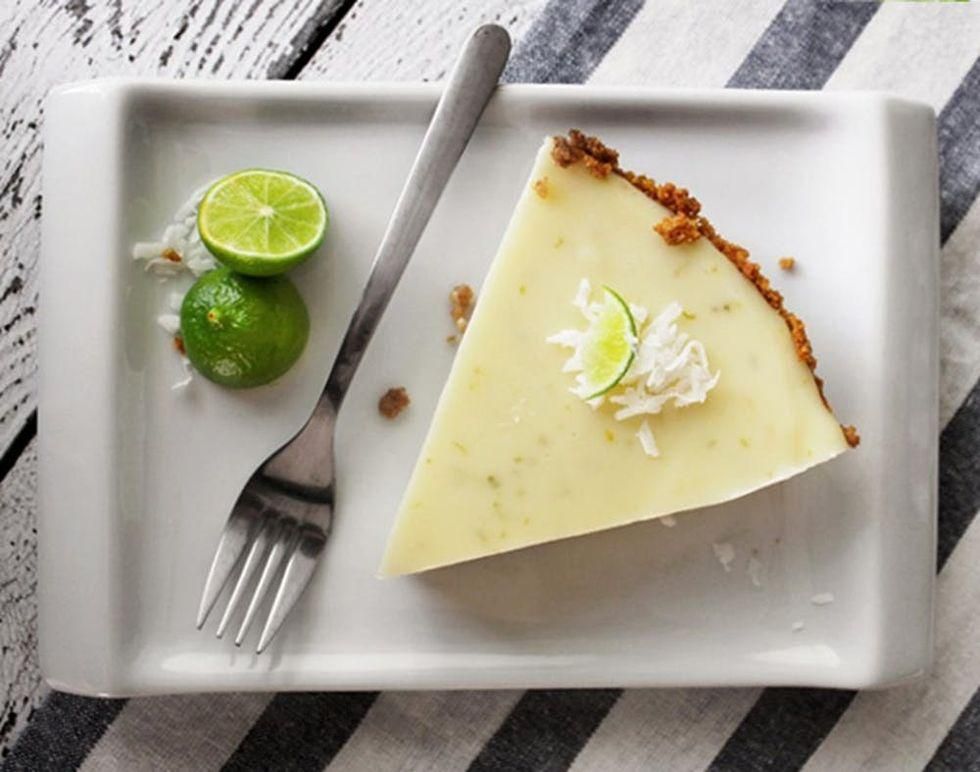 classic key lime pie with lime and coconut topping