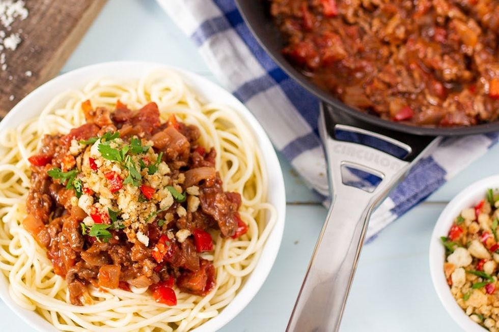 Classic Spaghetti Bolognese With Garlic Crumbs