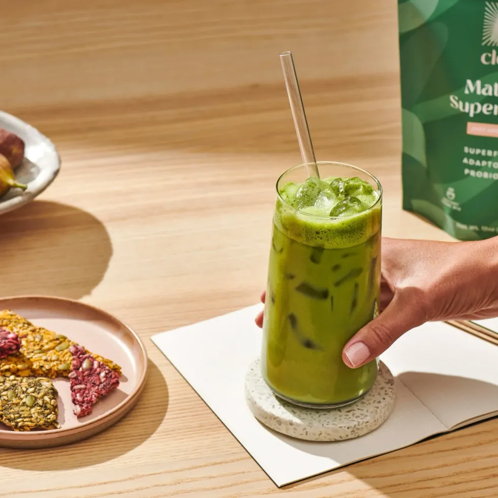Clevr Matcha drink with liquid chlorophyll