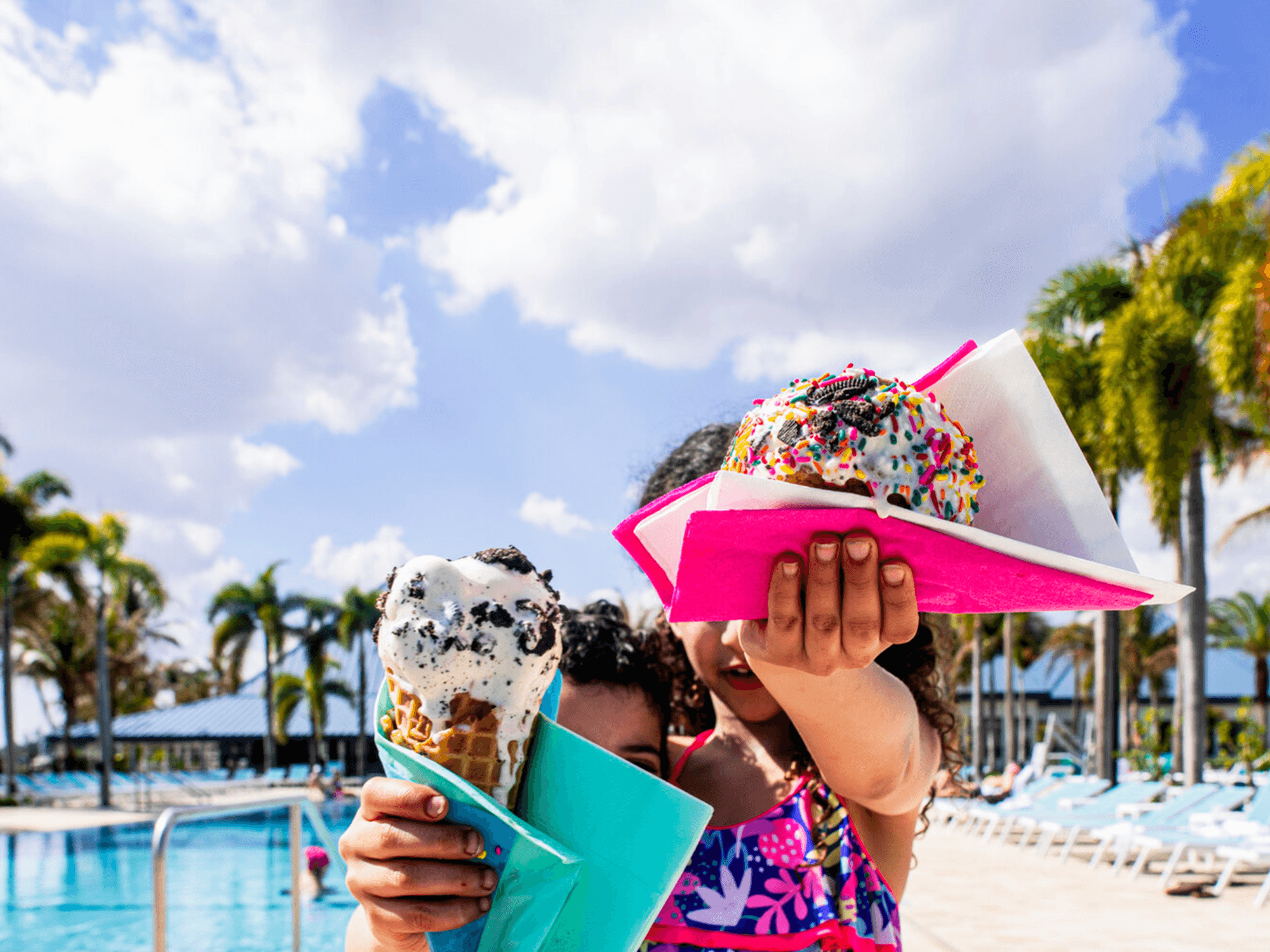 club med resort dad and daughter with ice cream