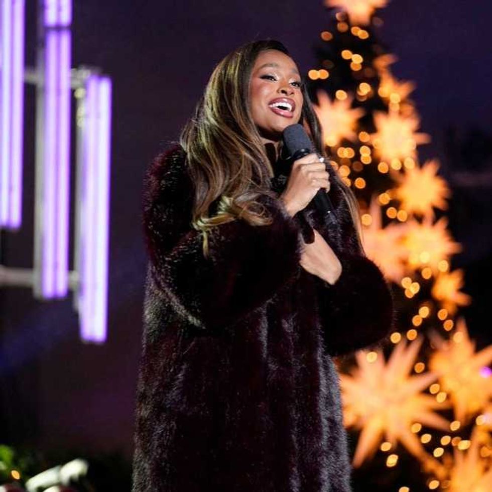 Coco Jones performing at the Rockefeller Christmas Tree Lighting