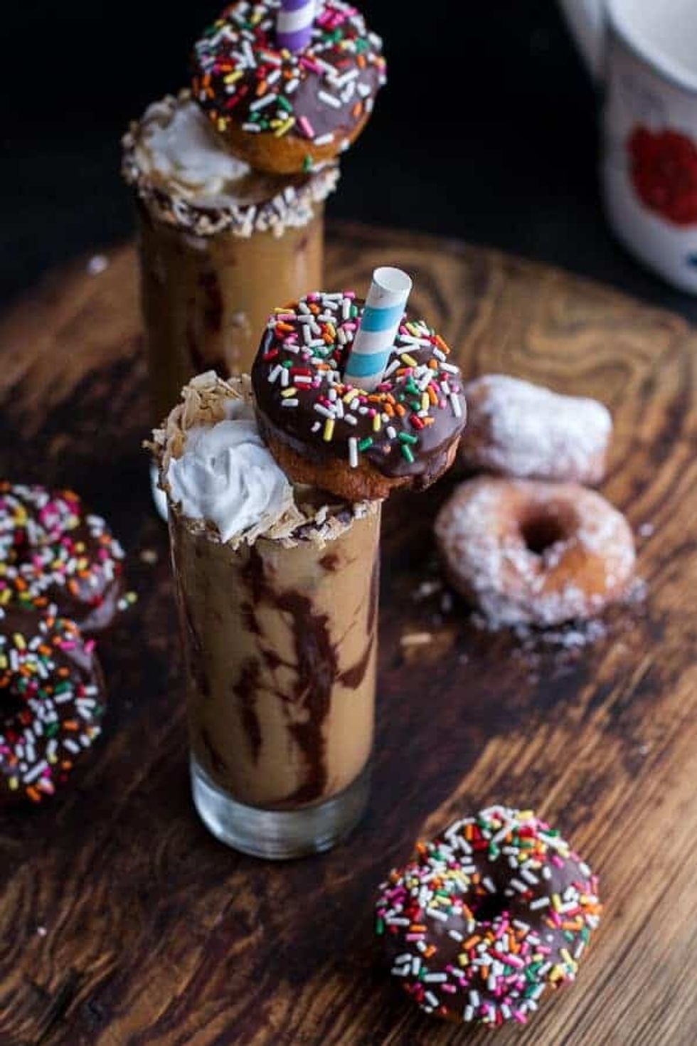 Coconut Iced Coffee (With Mini Chocolate Glazed Doughnuts!)