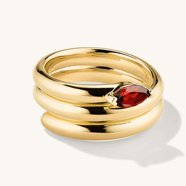 coil ring with red garnet