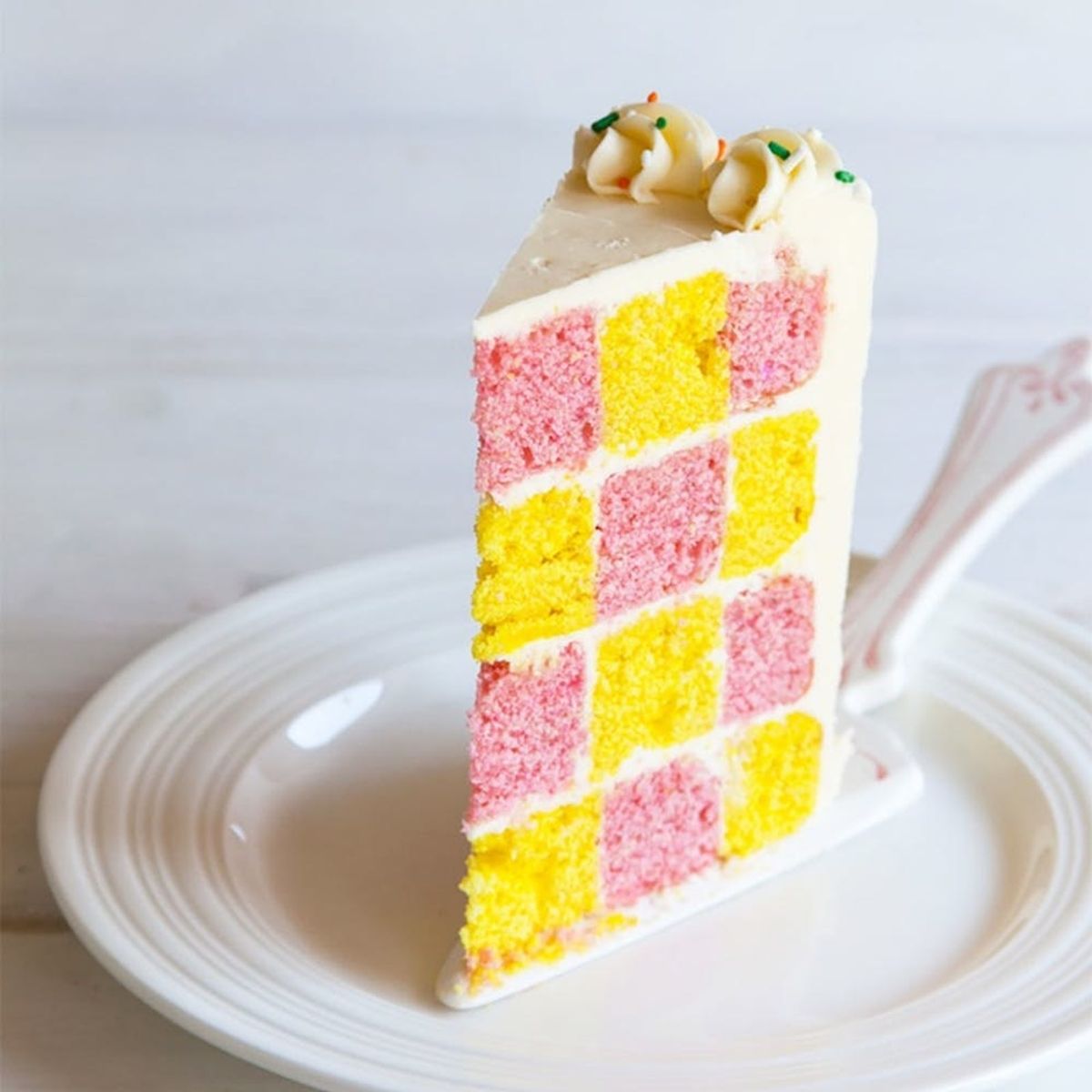 colorful bright easter desserts yellow and pink checked cake