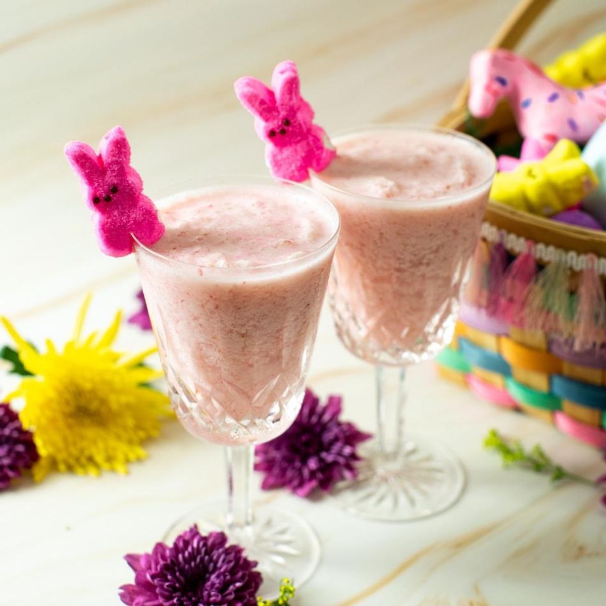 colorful easter cocktails pink peep drink