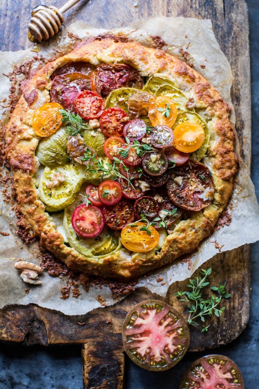 colorful Heirloom Tomato Galette With Honey and Thyme