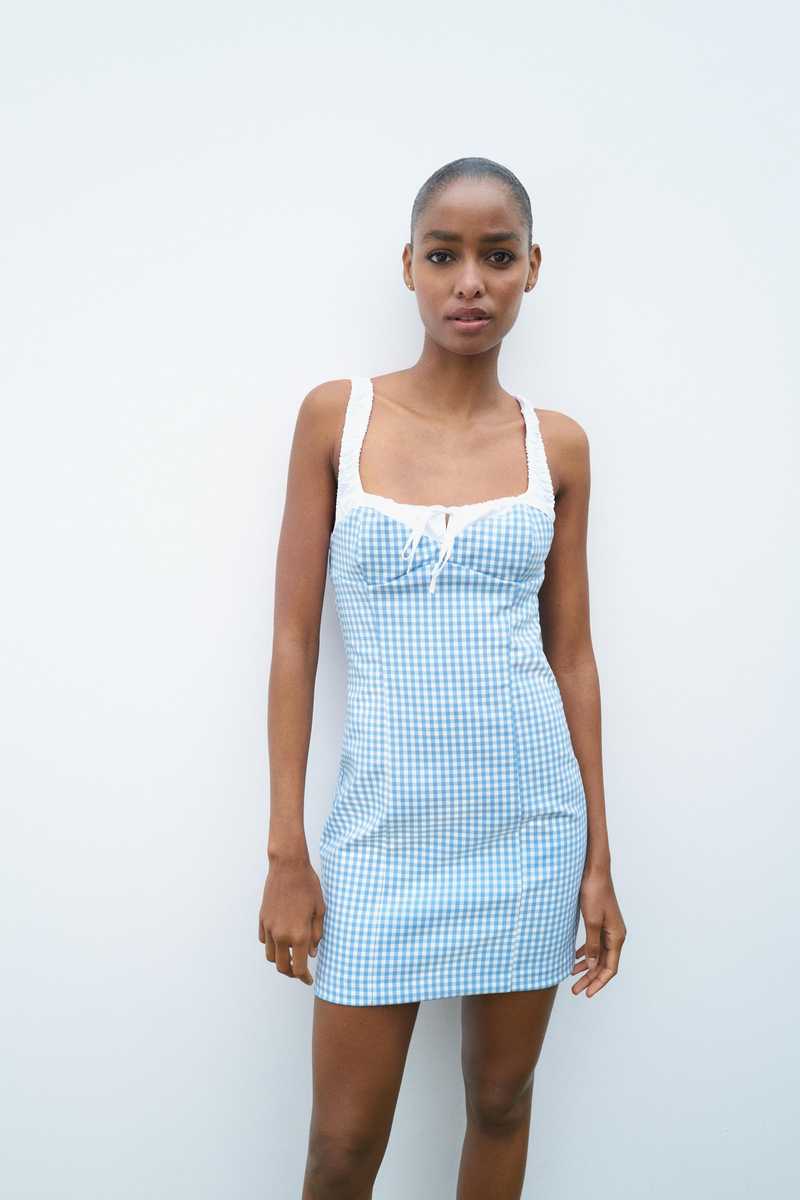 zara gingham dress blue Zara Hand-Crocheted Mini Dress, BABY BLUE / Small main image 0