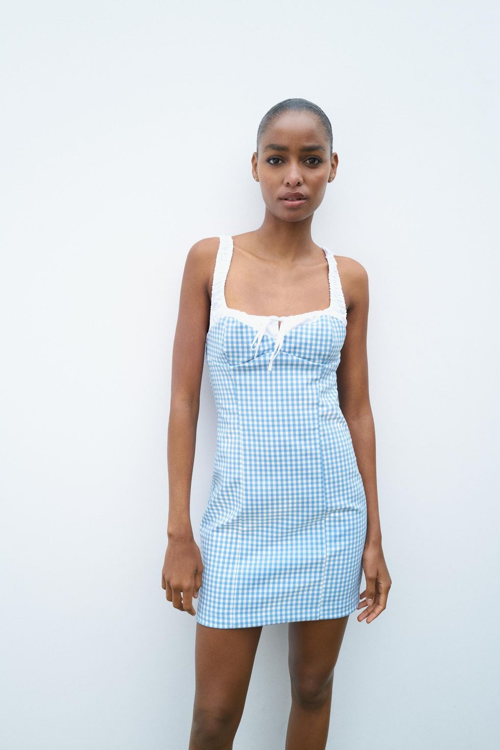 Combination Gingham Mini Dress