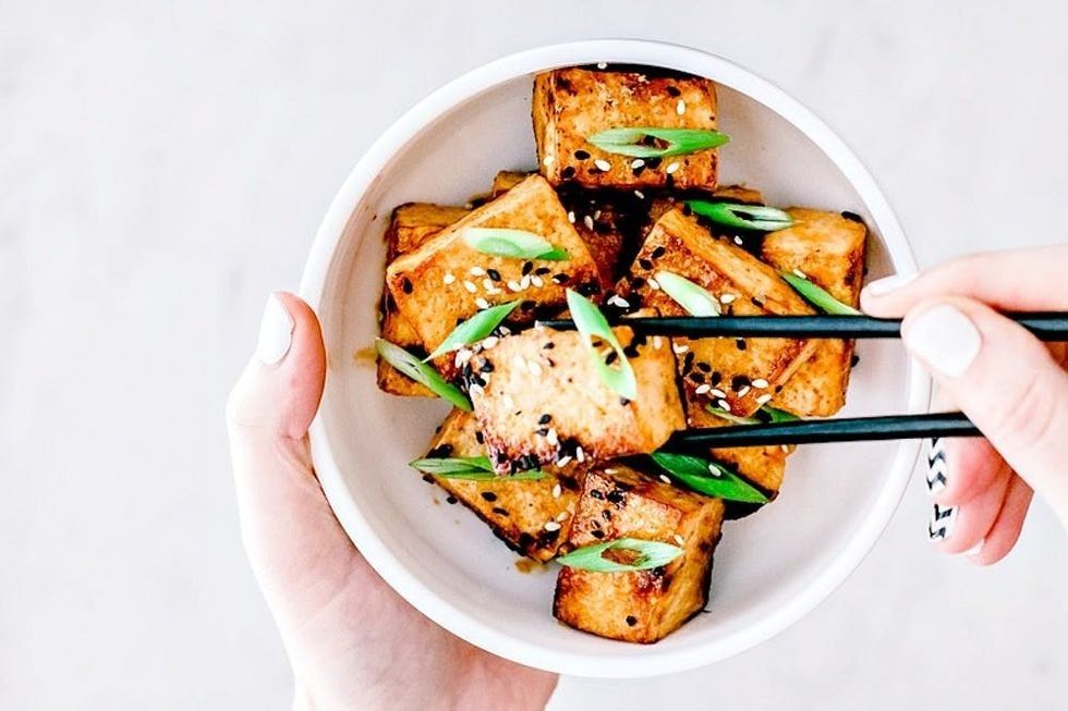 cooked tofu in a bowl