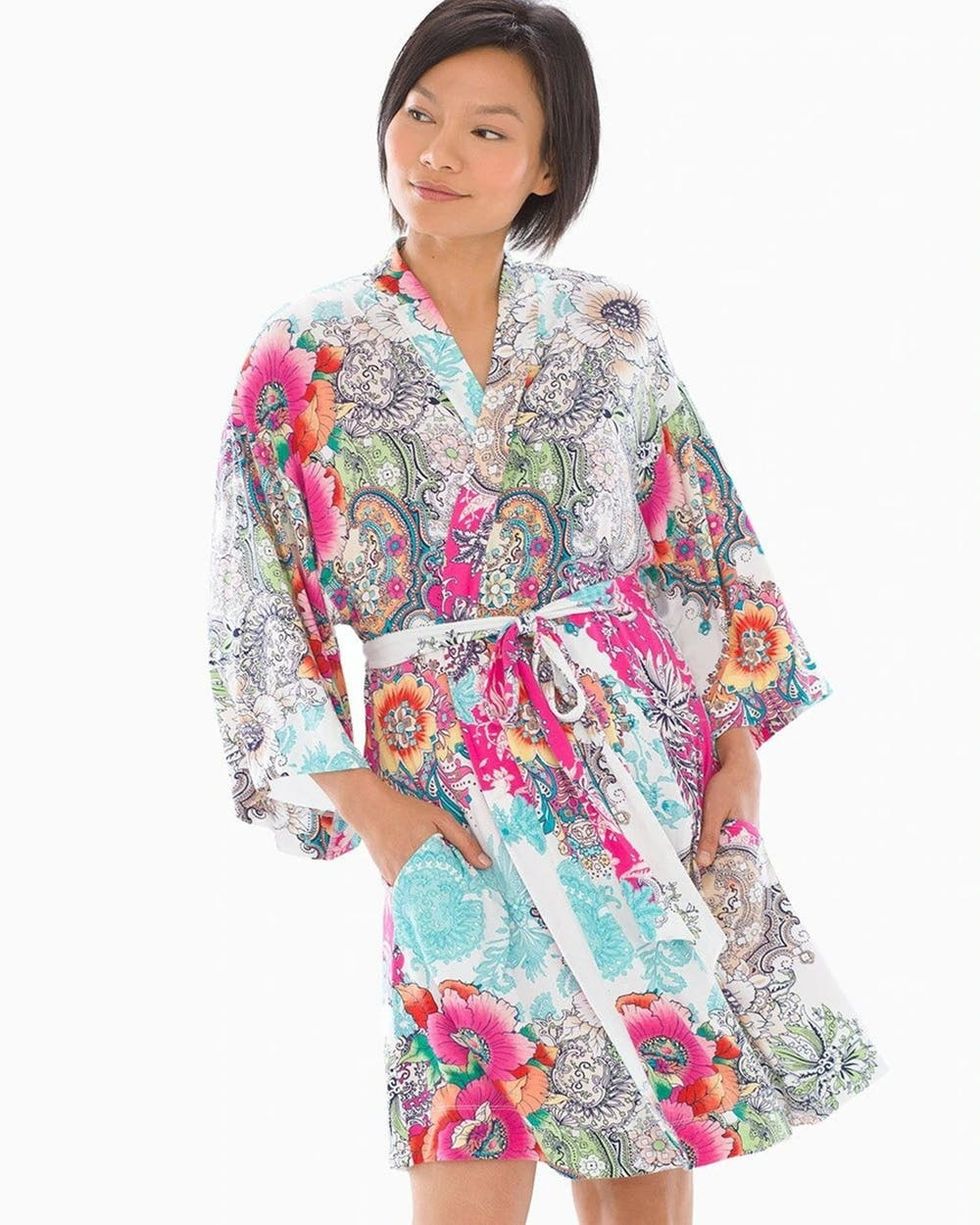 Cool Nights Kimono Sleeve Short Robe Boho Patched Paisley