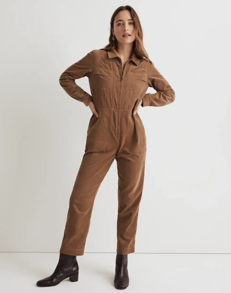 Corduroy Zip-Up Jumpsuit