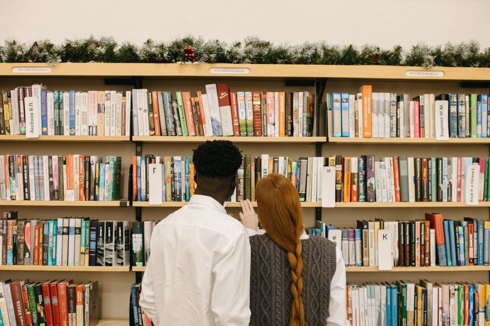 couple looking at books in a bookstore