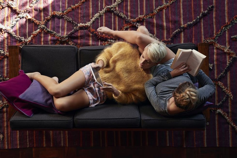 couple reading on couch