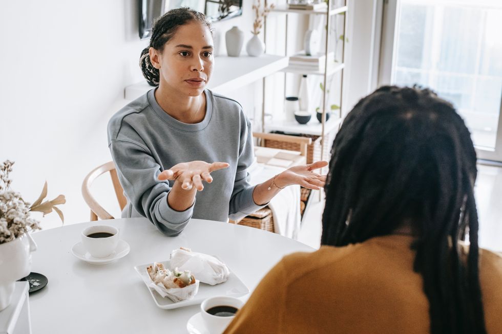 couple talking at their table