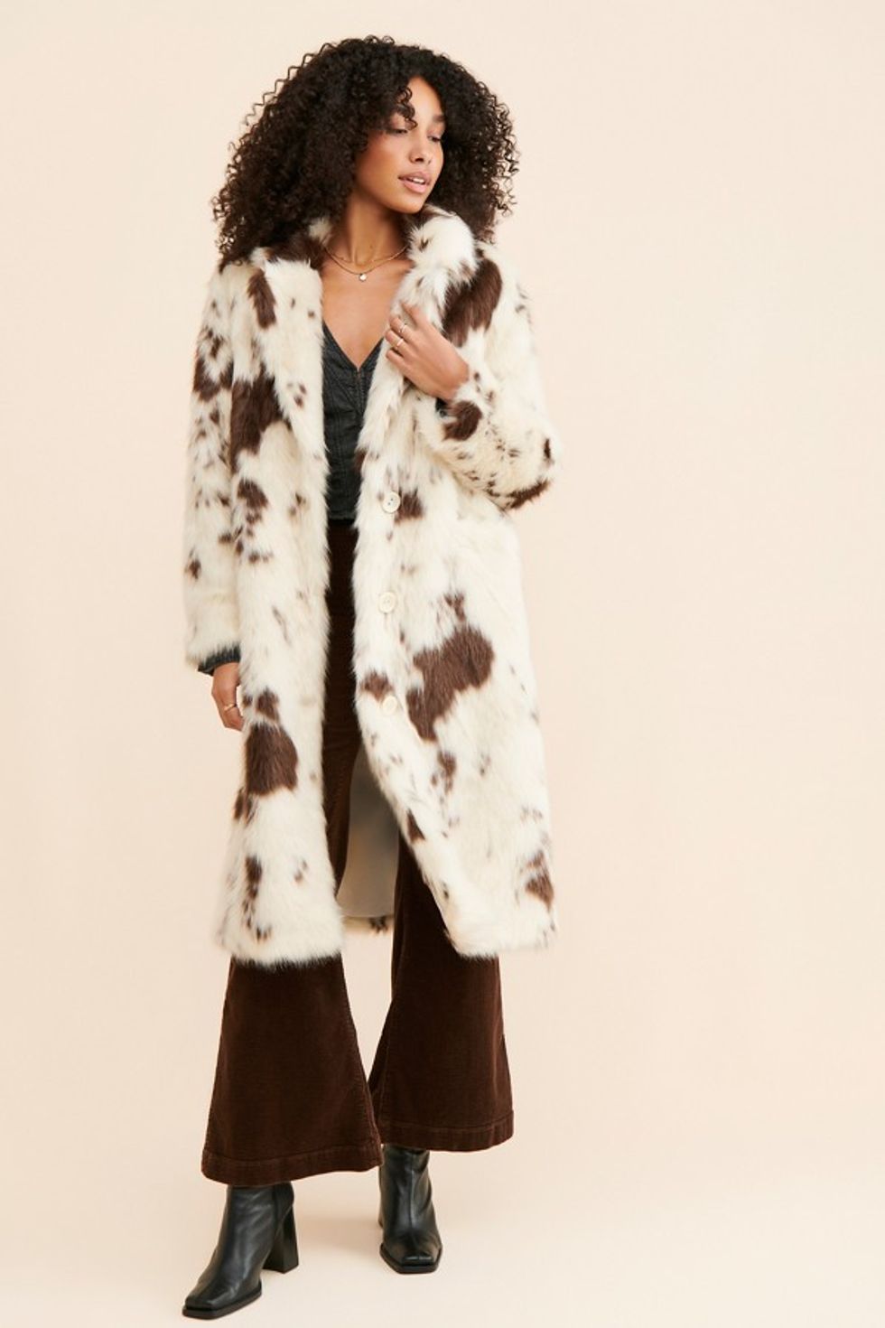 cow print faux fur coat