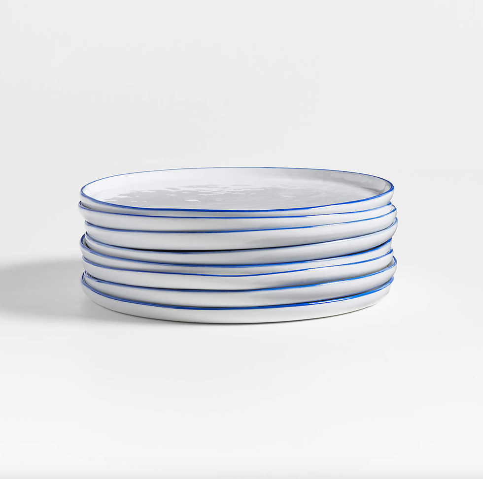 Crate And Barrel Mercer Blue Rim Round Porcelain Salad Plates