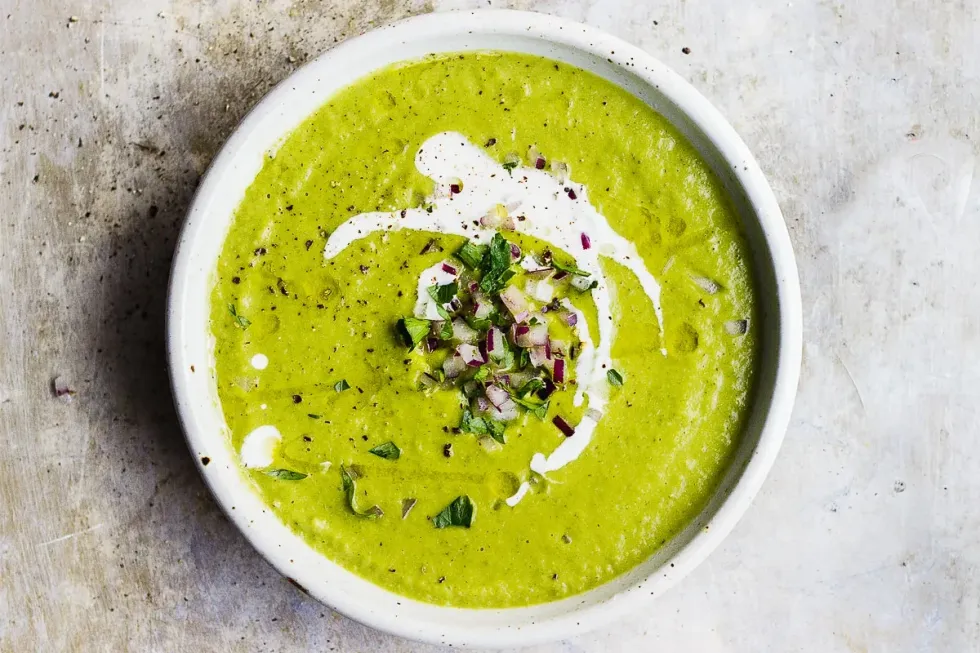 Creamy Broccoli White Bean Soup With Garlicky Yogurt Sauce
