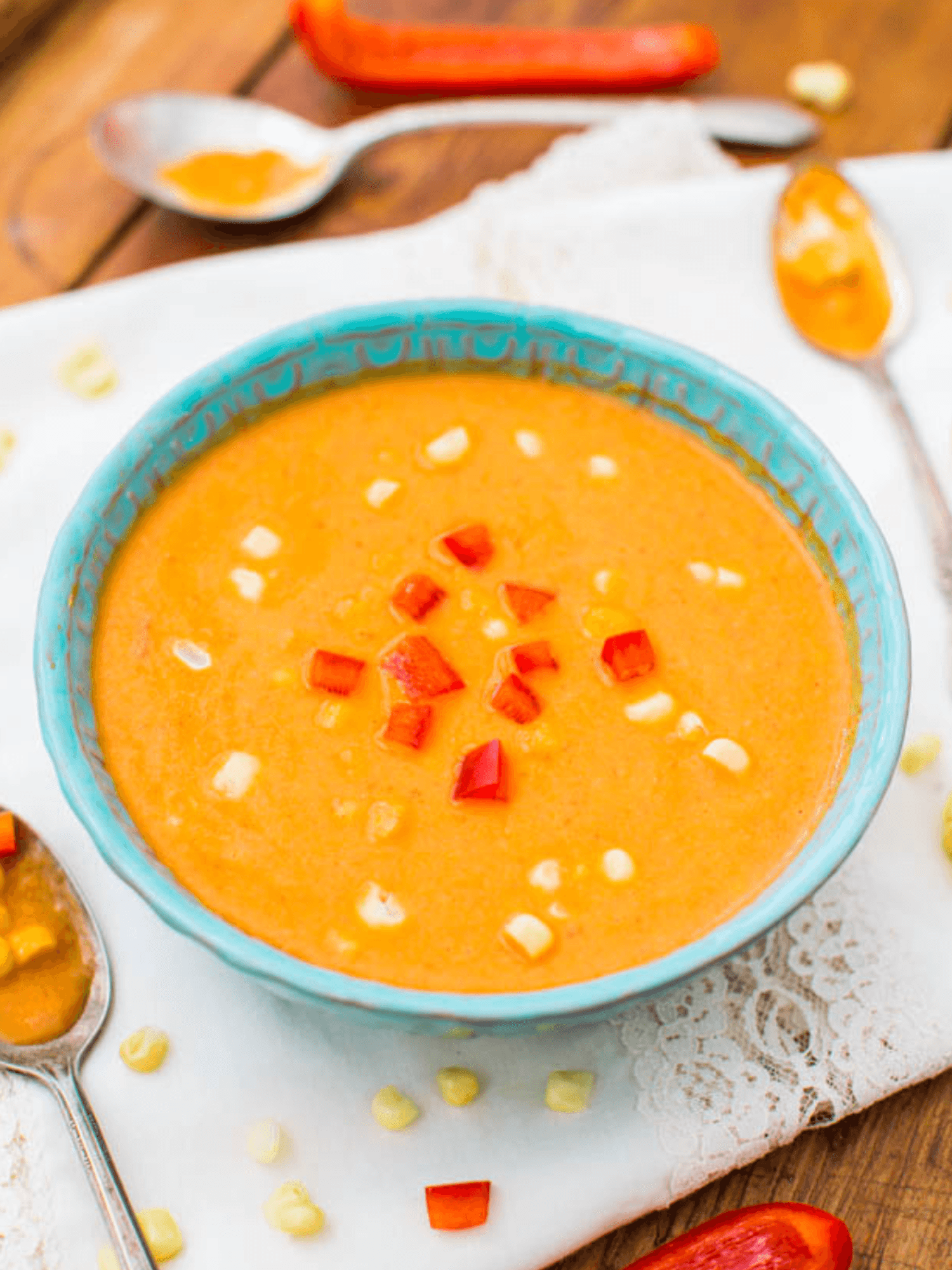 Creamy Corn and Red Pepper Blender Soup