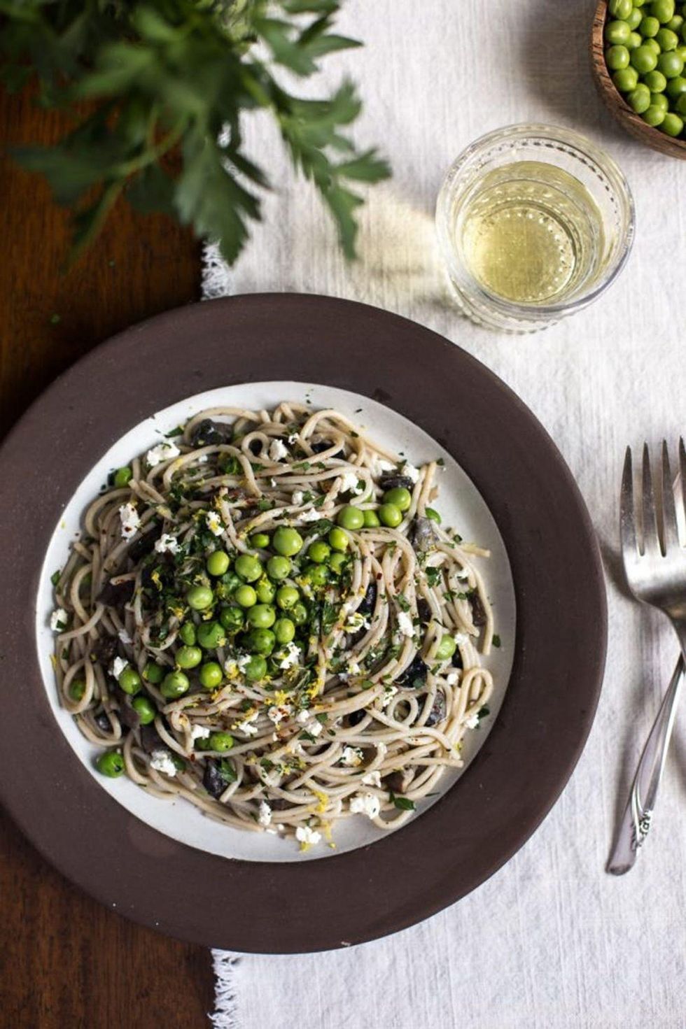 Creamy Mushroom Pasta With Fresh Peas and Ricotta