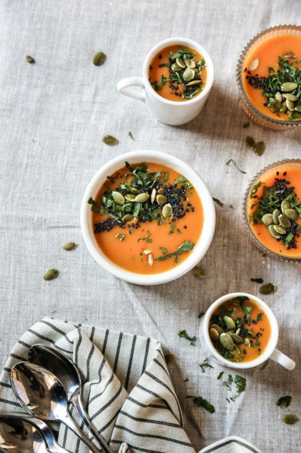 Creamy Roasted Carrot Soup With Miso and Black Sesame