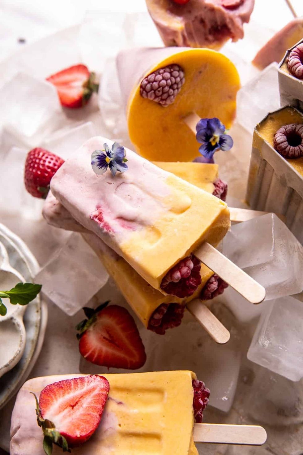 Creamy Strawberry Mango Popsicles