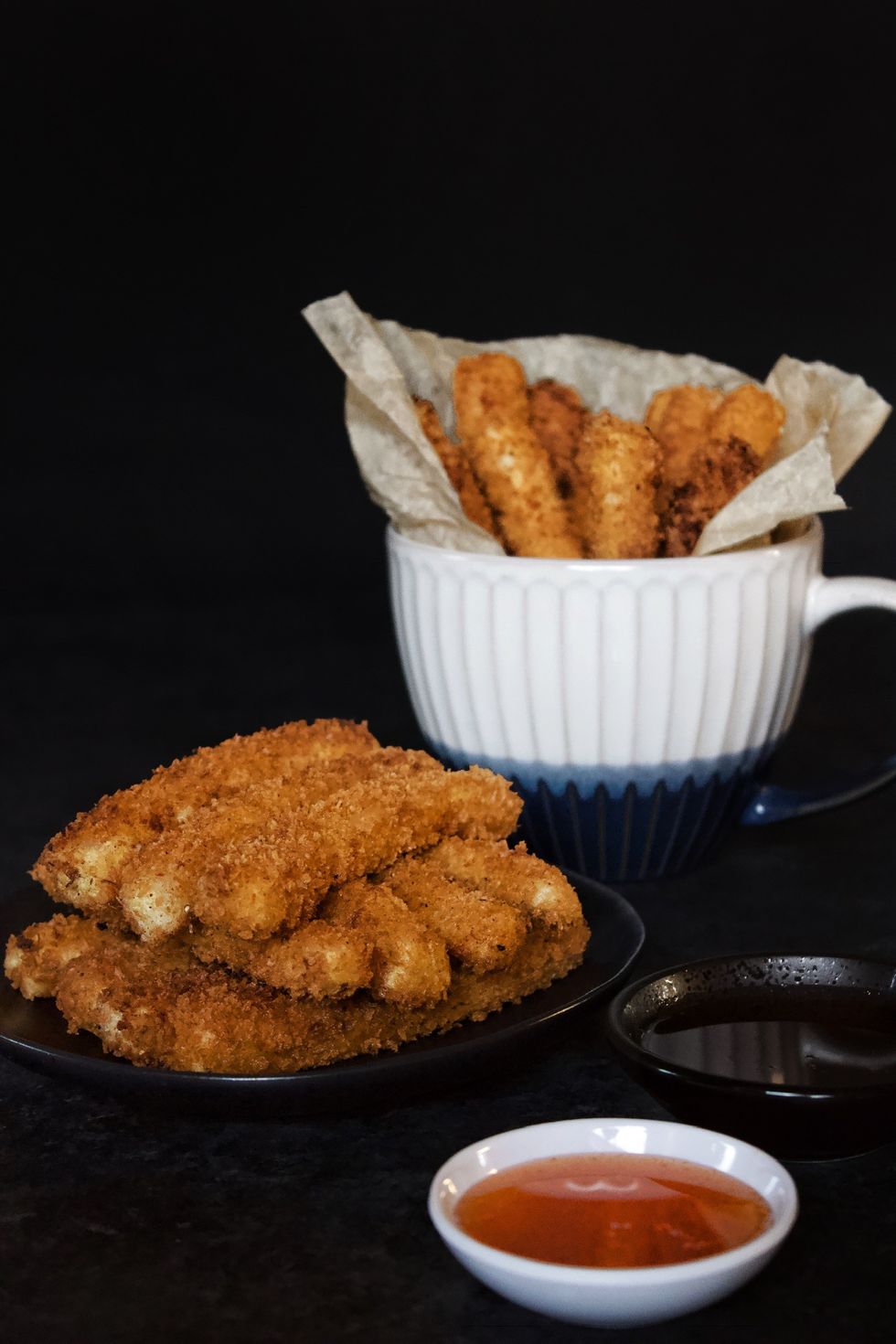 Crispy Coconut Panko Tofu Fries with Sweet Sriracha Lime Sauce
