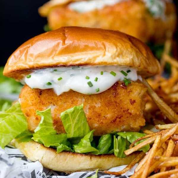 Crispy Fish Burger with Lemon Garlic Mayo