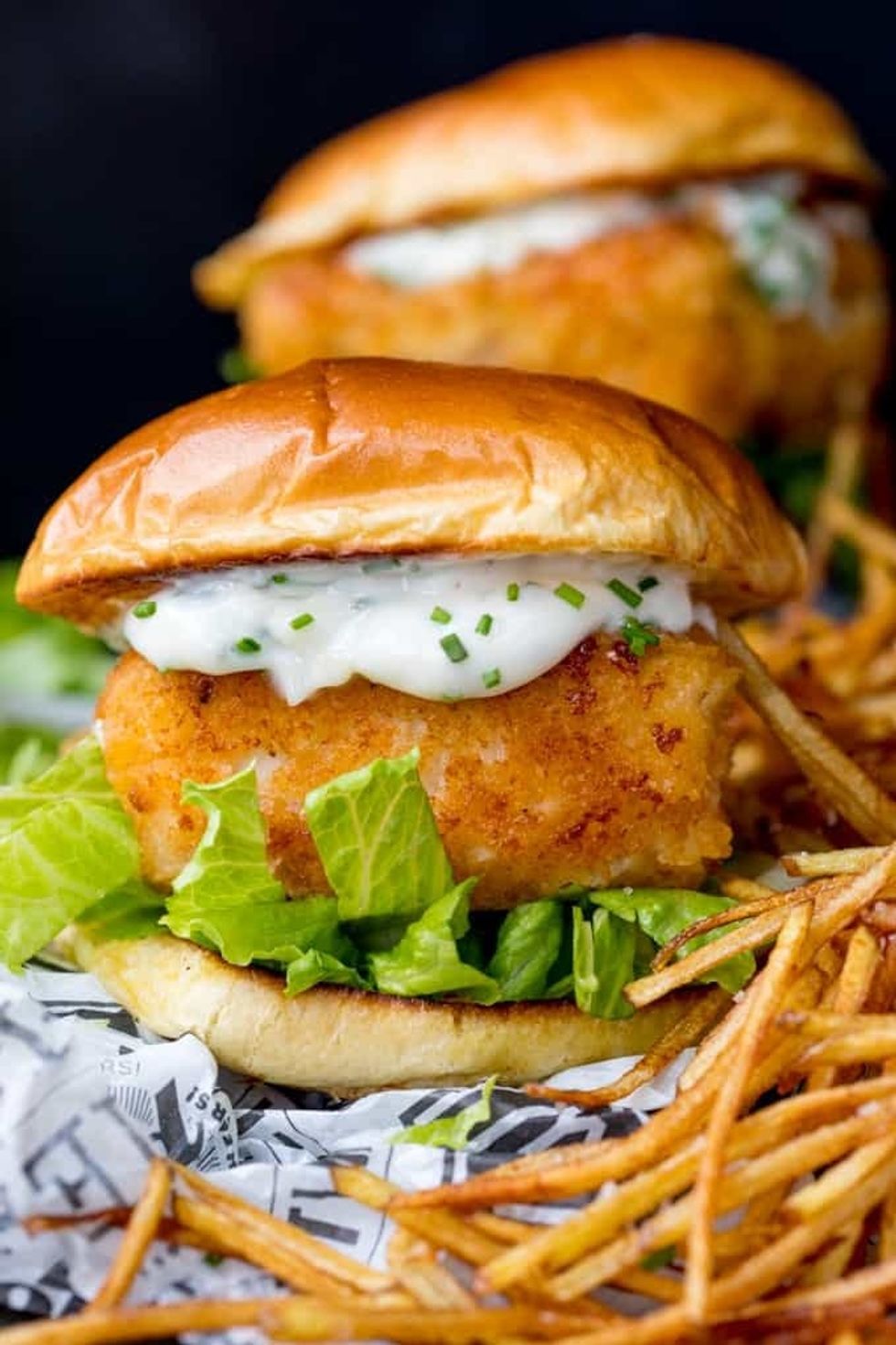 Crispy Fish Burger with Lemon Garlic Mayo