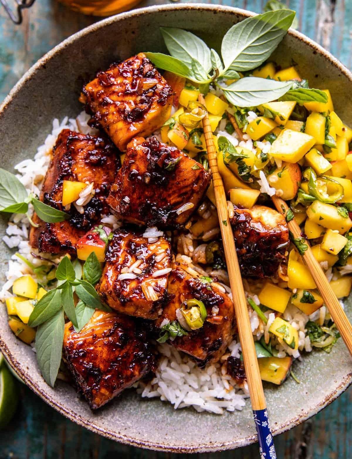 Crispy Honey Ginger Salmon Bowl
