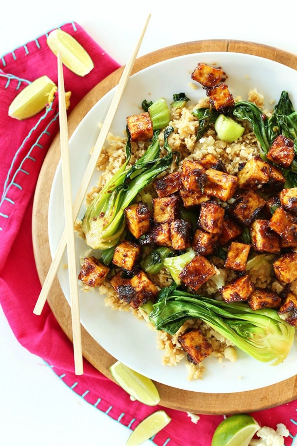 Crispy Peanut Tofu Cauliflower Rice Stir Fry